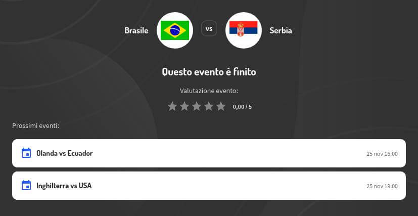 Quote Scommesse Brasile - Serbia